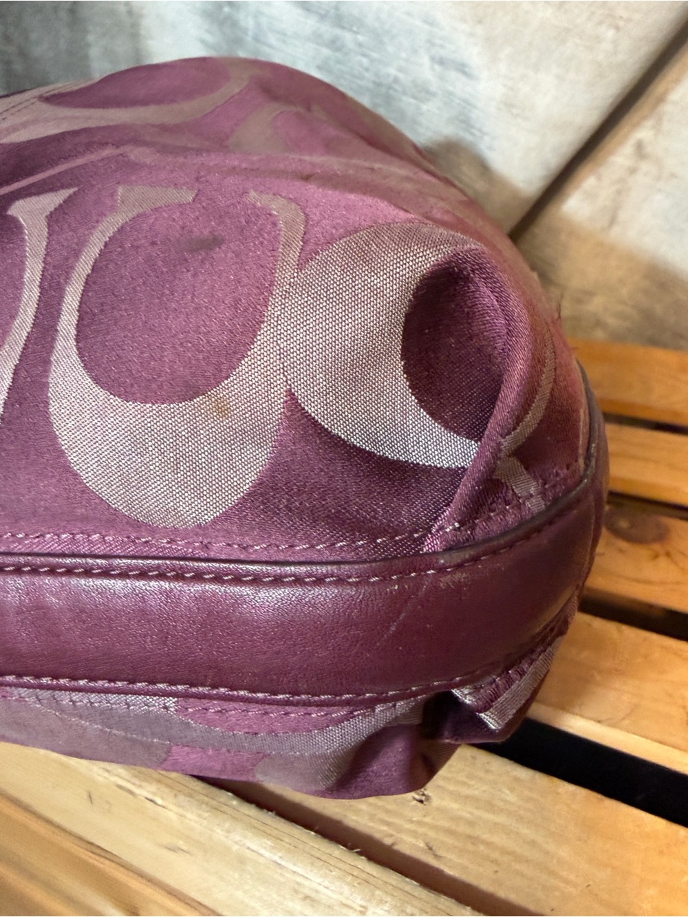 Coach Vintage Penelope Bordeaux Burgundy Optic Signature Hobo Shoulder Bag - Picture 10 of 16